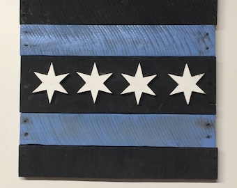 Reclaimed Wood Chicago Flag Alternate Colors (Black/Blue/White Stars)