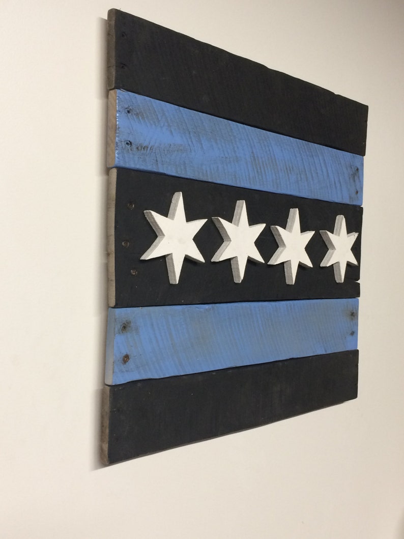 Reclaimed Wood Chicago Flag Alternate Colors black/blue/white Stars Etsy