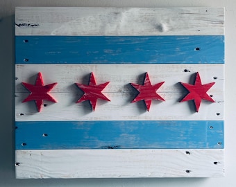 Reclaimed Wood Rustic Chicago Flag