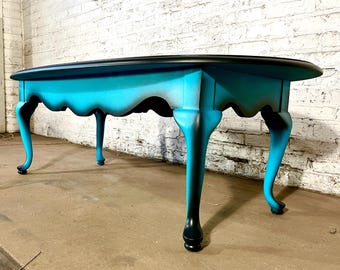 Refinished Vintage Style Turquoise and Black Coffee Table