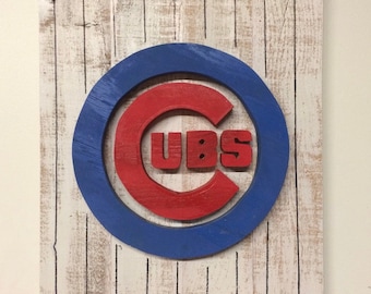 Rustic Chicago Cubs Pinstripe Wall Hanging