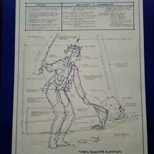 1970's Vintage Fly Fisherman Blue Print