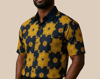 Moorish Pattern Shirt - Islamic Art Five-Pointed Star Motifs Unisex button shirt