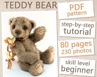 Teddy Bear sewing PATTERN & Tutorial - step-by-step instructions PDF Lucky