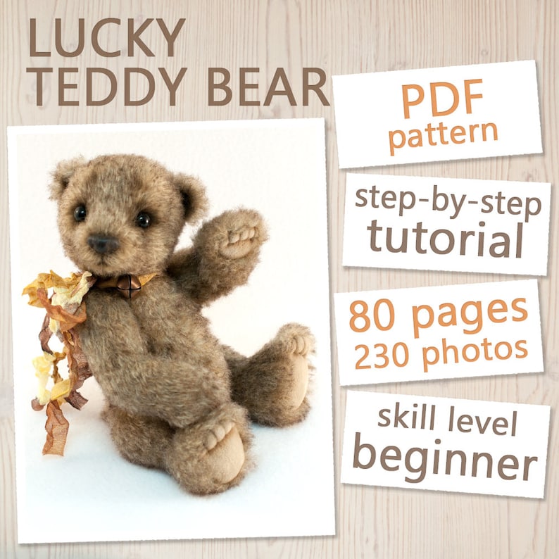 Jasper PDF Pattern 7 Teddy Bear including knitted vest instructions from Aerlinn Bears
