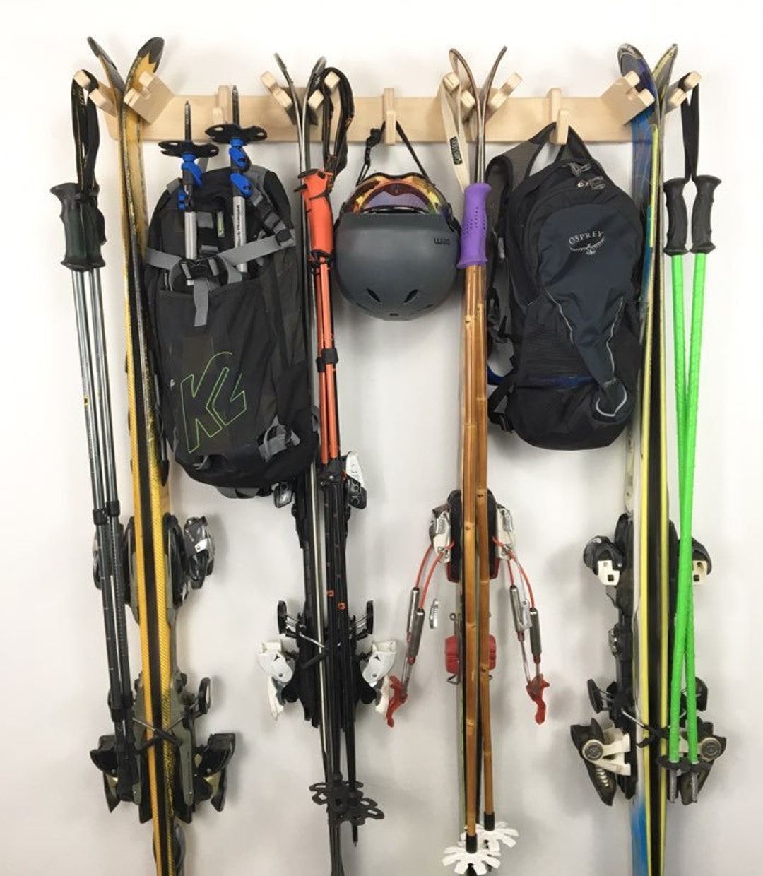 Horizontal Rod Rack for Fishing Rod Wall Rack Storage-Ultra Sturdy Strong  Weatherproof Holds 3 Rods- Space Saving for Fishing Rods，Hiking Poles, Ski