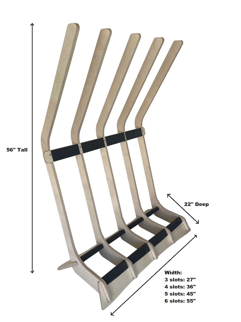 Puede incluir: Un estante de madera para tablas de surf con seis ranuras, 142 cm de alto, 56 cm de profundidad y un ancho que var&iacute;a seg&uacute;n el n&uacute;mero de ranuras. El estante est&aacute; hecho de madera natural con acolchado de goma negra en las ranuras.