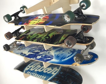Longboard Skateboard Storage and Display Wall Rack -- Holds 5 Boards