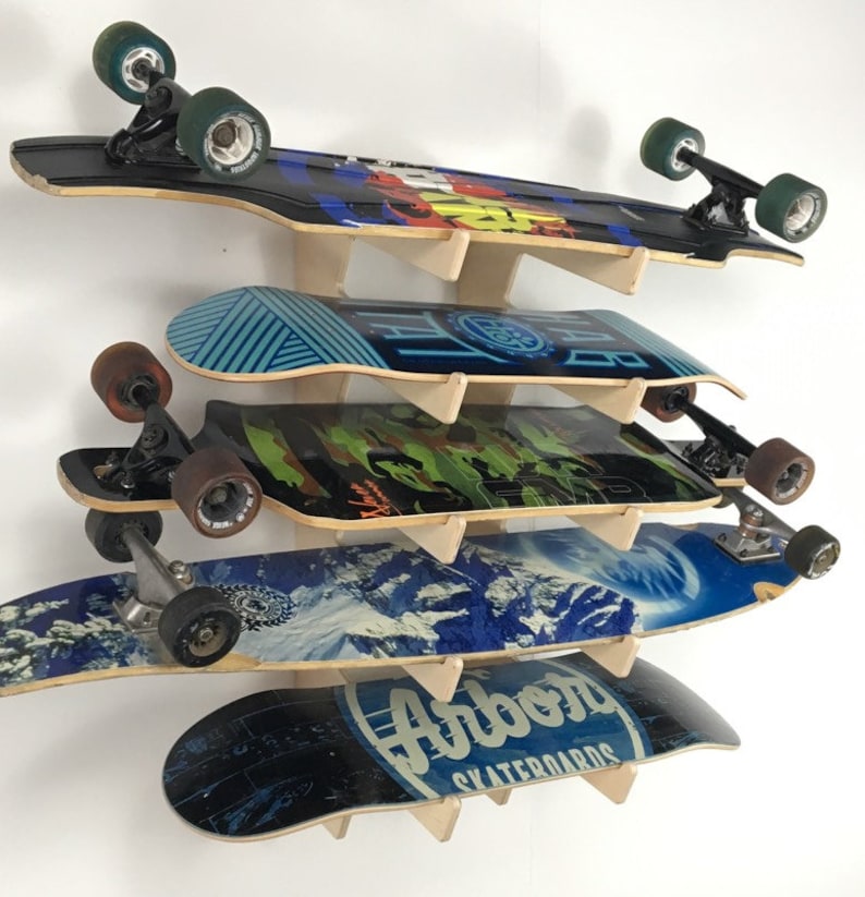 Longboard Skateboard Storage and Display Wall Rack Holds 5 Etsy