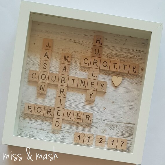 Personalised Scrabble Wall Art Wedding Family Name Frame Gift