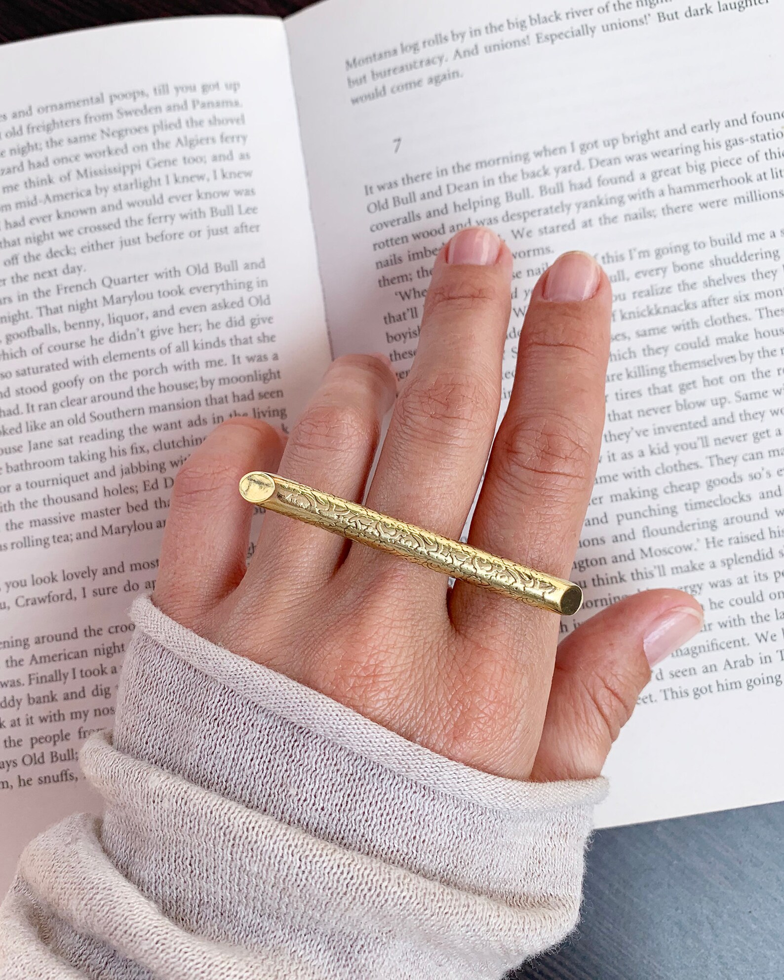 Long bar ring Brass ring Three finger ring Horizontal line Etsy