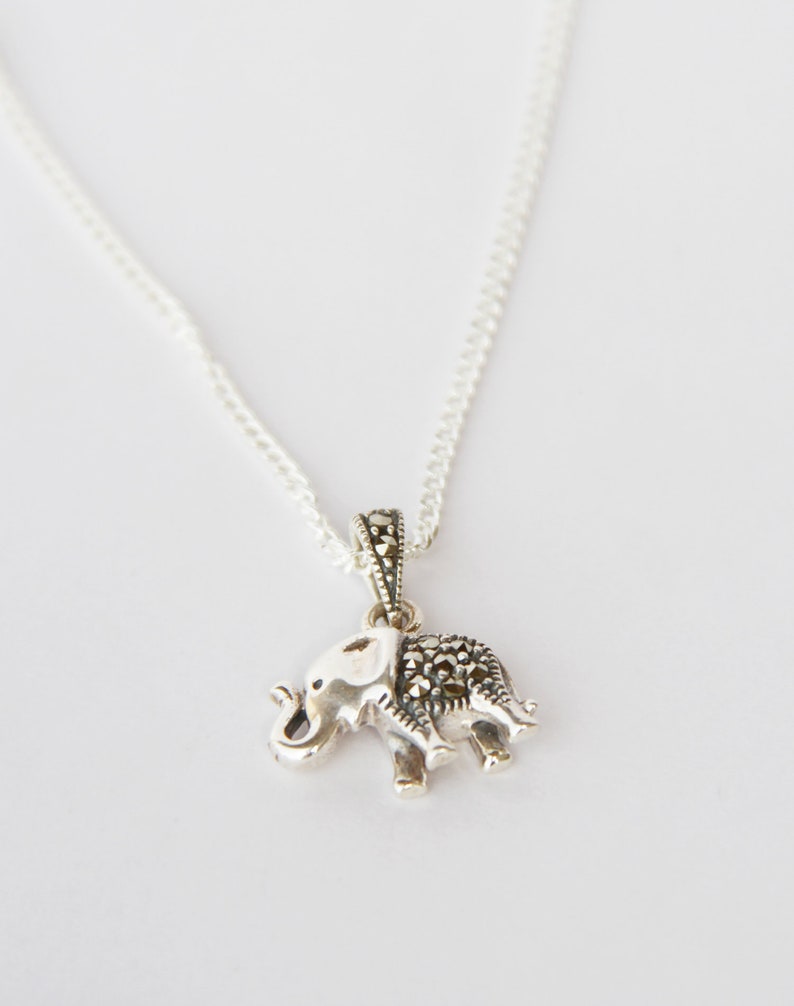 elephant jewellery lucky necklace silver elephant pendant marcasite necklace Elephant silver necklace chain pendant animal necklace