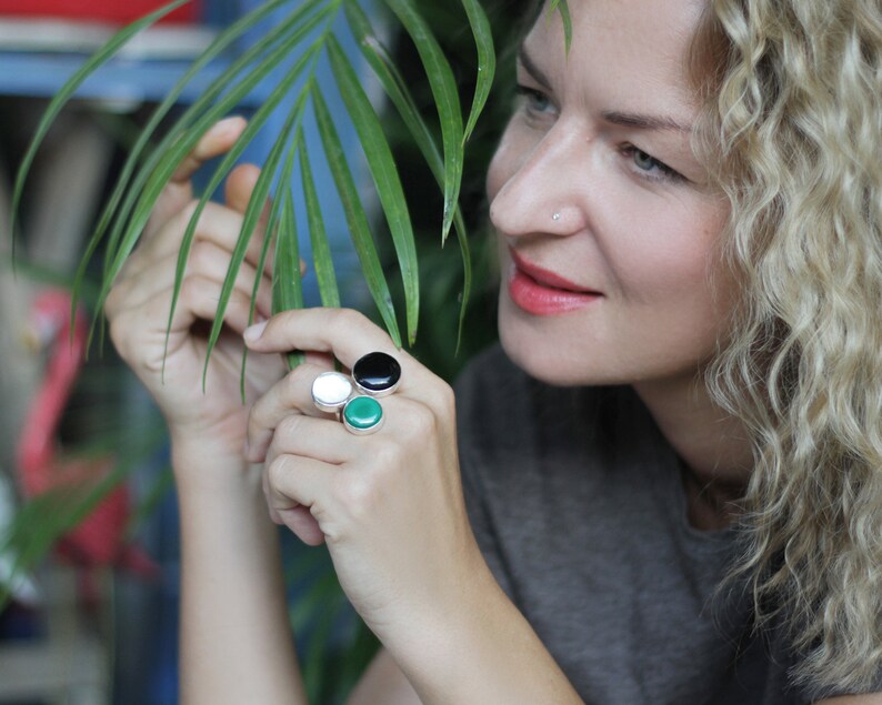 Malachite ring Multi stone ring December birthstone ring Silver open ring Crystal ring Three stone ring Onyx ring Zodiac ring