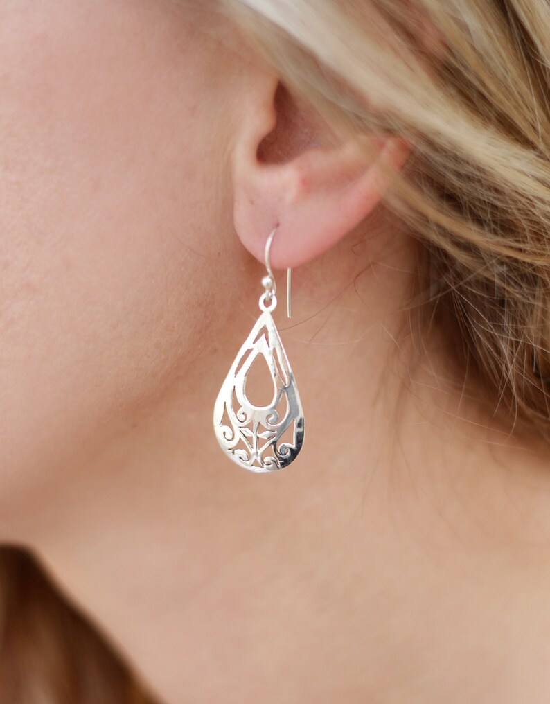 hanging earrings big earrings ethnic earrings Teardrop filigree silver earrings silver earrings delicate earrings dangle earrings