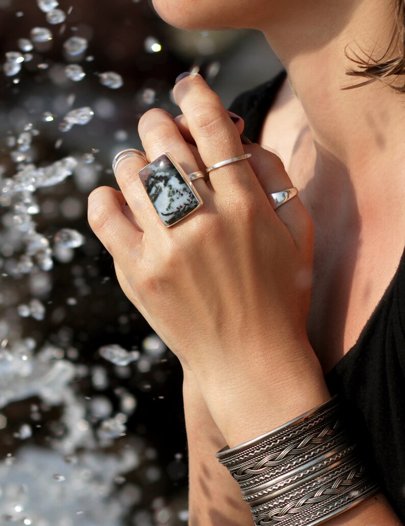 huge ring big gemstone ring natural large stone rings for women cocktail ring Agate ring sterling silver crazy lace agate ring