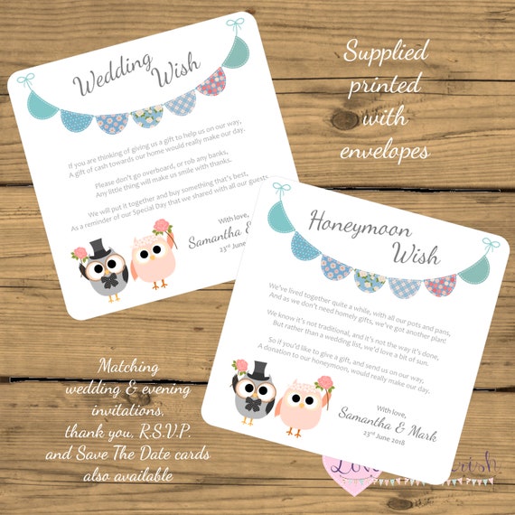 Personalised WEDDING Thank You Cards /& Envelopes~Cute Bride Groom Owls//Bunting