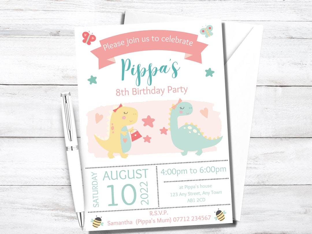 Personalised Dinosaur Party Invitations, Dino Birthday Invites, PRINTED With or Without