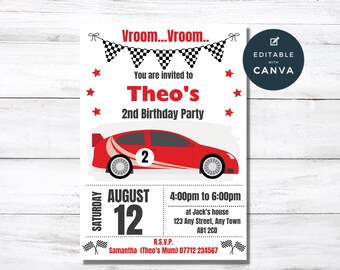 Racing Car Birthday Invitation, Red Race Car Party Invite, Editable Racing Car Invite, Instant Download Template RC01