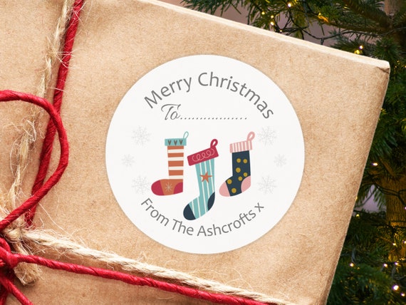 Personalised Christmas Stocking Stickers, From Family Name Gift Labels for  Presents, Xmas Envelope Stickers 24 or 12 Stickers per A4 Sheet 
