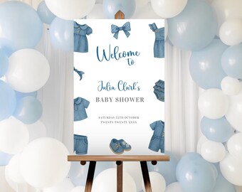Blue Jean Baby Shower Welcome Sign, Editable Blue Denim Welcome Sign, Western Girl Theme Baby Shower, Instant Download Template LBA34
