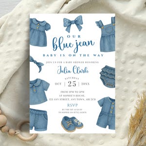 Editable Blue Jean Baby Shower Invitation, Girls Denim Theme Baby Shower Invite, A Blue Jean Baby Is On The Way Printable Template, LBA34
