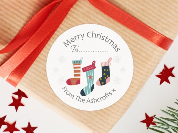 Personalised Christmas Stocking Stickers, From Family Name Gift Labels for  Presents, Xmas Envelope Stickers 24 or 12 Stickers per A4 Sheet 