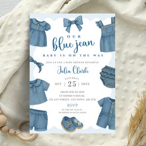 Blue Jean Baby Shower Invitation, Girls Denim Baby Shower Invite, A Blue Jean Baby Is On The Way Invite, Editable Template, LBA34