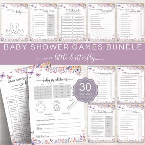 Butterfly Baby Shower Games, Floral Butterflies Game Bundle, Editable Baby Shower Game Pack, Printable Boy or Girl Baby Shower Games BU02