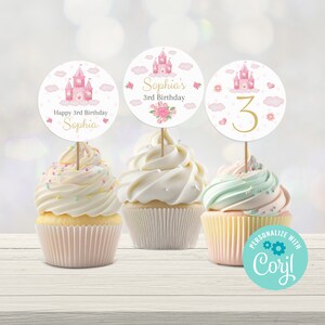 Prinzessin Geburtstag Cupcake Topper, bearbeitbare rosa Prinzessin Party Kuchen Topper, magische Prinzessin Party, druckbare Vorlage PR01