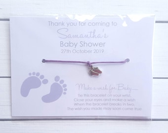 Personalised Baby Shower Wish Bracelets, Gender Reveal Lilac Wish Bracelets, Cute Baby Feet Bracelets, Purple Favours for Baby Sprinkle