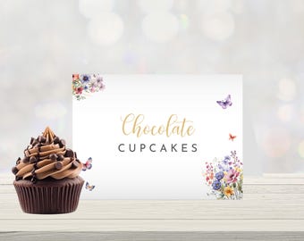 Tarjetas editables de mariposas para la mesa de comida, tarjetas de mariposas para baby shower, etiquetas de mariposas rosas y moradas para comida, descarga instantánea BU02