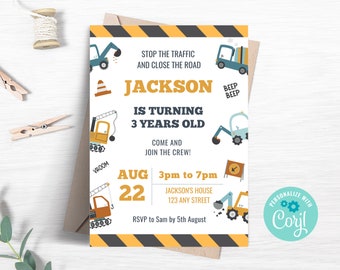 Construction Birthday Party Invitation Dump Truck Invite Editable Construction Birthday Invite Instant Download Printable Template CO01