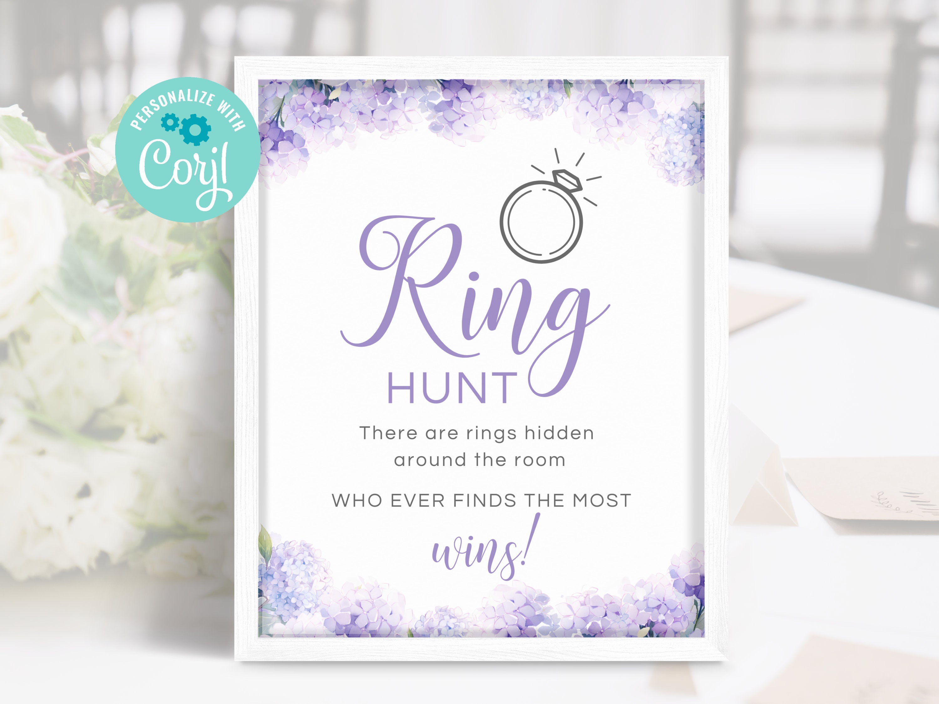 Zhminz Bridal Shower Ring Hunt Game - 30 Plastic Rings & Sign, Wedding Shower Scavenger Hunt Activity