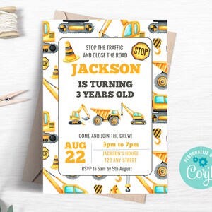 Construction Birthday Party Invitation Dumper Truck Invite Editable ...