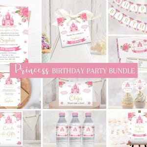 Princess Birthday Invitation Bundle, Princess Party Decorations, Editable Pink Princess Birthday Package, Printable Template PR01