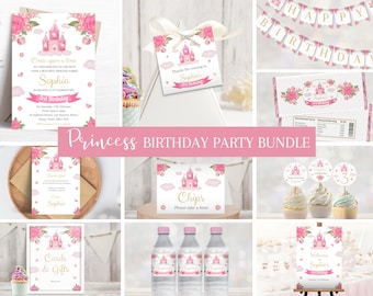 Princess Birthday Invitation Bundle, Princess Party Decorations, Editable Pink Princess Birthday Package, Printable Template PR01