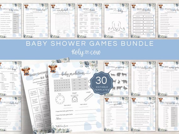 Holy Cow Baby Shower Game Bundle, Girl Highland Cow Baby Shower Game