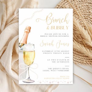 Brunch and Bubbly Bridal Shower Invitation, Prosecco Bridal Party Invite, Bridal Pearls Invitation, Bridal Brunch Editable Template LBR04