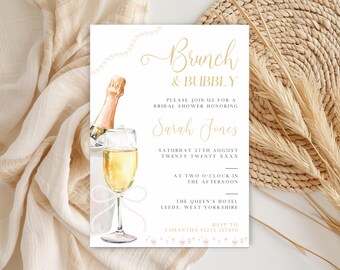 Brunch and Bubbly Bridal Shower Invitation, Prosecco Bridal Party Invite, Bridal Pearls Invitation, Bridal Brunch Editable Template LBR04