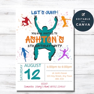 Jump Party Birthday Invitation, Trampoline Park Editable Invite, Bounce House Party Invites, Instant Download Template JU01
