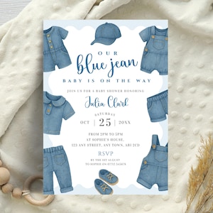 Blue Jean Baby Shower Invitation, Boys Denim Baby Shower Invite, A Blue Jean Baby Is On The Way Invite, Editable Template, LBA33