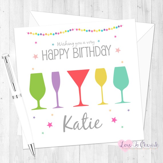 Handmade personalised /'Cocktail//Celebration/' Birthday Card Any name or message