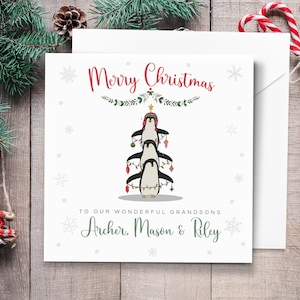 Personalised Grandchildren Penguin Christmas Card Xmas Greetings ...
