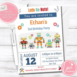 Robot Birthday Invitation, Robot Party Invite, Personalised Boys ...