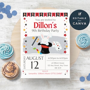 Magic Show Birthday Editable Invitation, Magic Tricks Party Printable Invite, Magician Party, Instant Download, Template