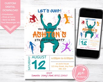Jump Party Invitation, Personalised Trampoline Party Printable Invite, Let's Jump Party, Bounce House Party, Custom Digital Invite