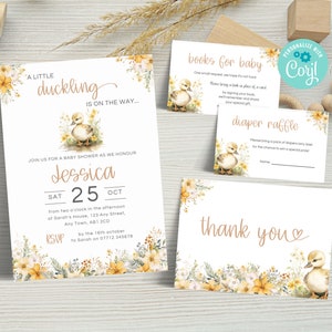 Editable A Little Duckling Invitation Bundle, Duckling On The Way Baby Shower Invite Pack, Gender Neutral Baby Duck Invite Set DK01