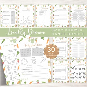 Locally Grown Baby Shower Games, Farmers Market Game Bundle, Editable Little Sprout Baby Shower Games, Home Grown Baby Printable LBA31