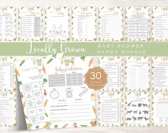 Locally Grown Baby Shower Games, Farmers Market Game Bundle, Editable Little Sprout Baby Shower Games, Home Grown Baby Printable LBA31