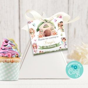 Fairy Birthday Thank You Tag, Editable Fairy Party Decoration, Garden Fairy Party, Enchanted Forest Favour Tag, Printable Template FA02